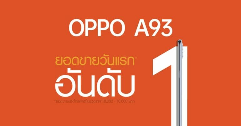 OPPO A93 สมาร์ทโฟนดีไซน์บางเฉียบ พร้อม 6 กล้อง AI Portrait กับยอดขายอันดับ 1 ตั้งแต่เปิดขายวันแรก 9