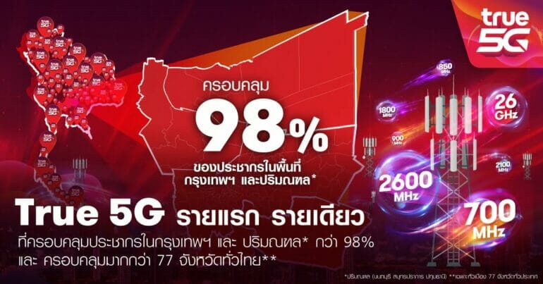 TRUE 5G รายแรกรายเดียว ที่ครอบคลุมประชากรในกรุงเทพและปริมณฑลกว่า 98% และครอบคลุมกว่าใน 77 จังหวัดทั่วไทย 17