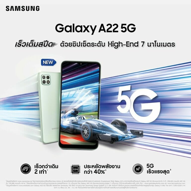 เปิดตัว “Galaxy A22 5G” สุดยอดสมาร์ทโฟน 5G เร็วเต็มสปีดรุ่นใหม่ล่าสุด ในราคาเริ่มต้นเพียง 1,289 บาท! ที่ร้านค้าในเครือ AIS เท่านั้น 3