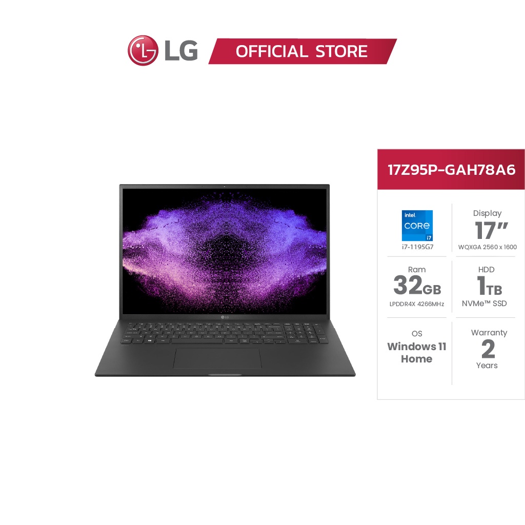 LG Notebook (โน๊ตบุ๊ค) gram 17” Ultra-Lightweight and Slim Laptop / Intel® Core™ i7-1195G7 /32GB /1TB /Windows 11 Home
